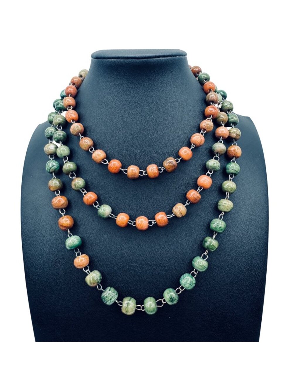 Vintage Boho Art Glass Bead Necklace 50" Hand Linked 10mm Bead Studio Earth Tone - Picture 1 of 8